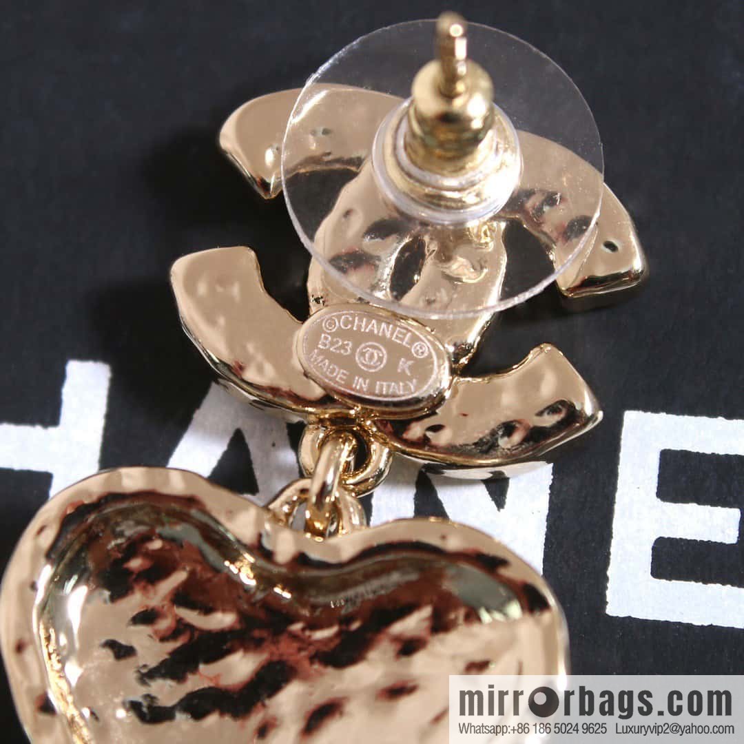 ☀️New ☑️ chanel c2 double c peach heart love earrings earrings ☀️