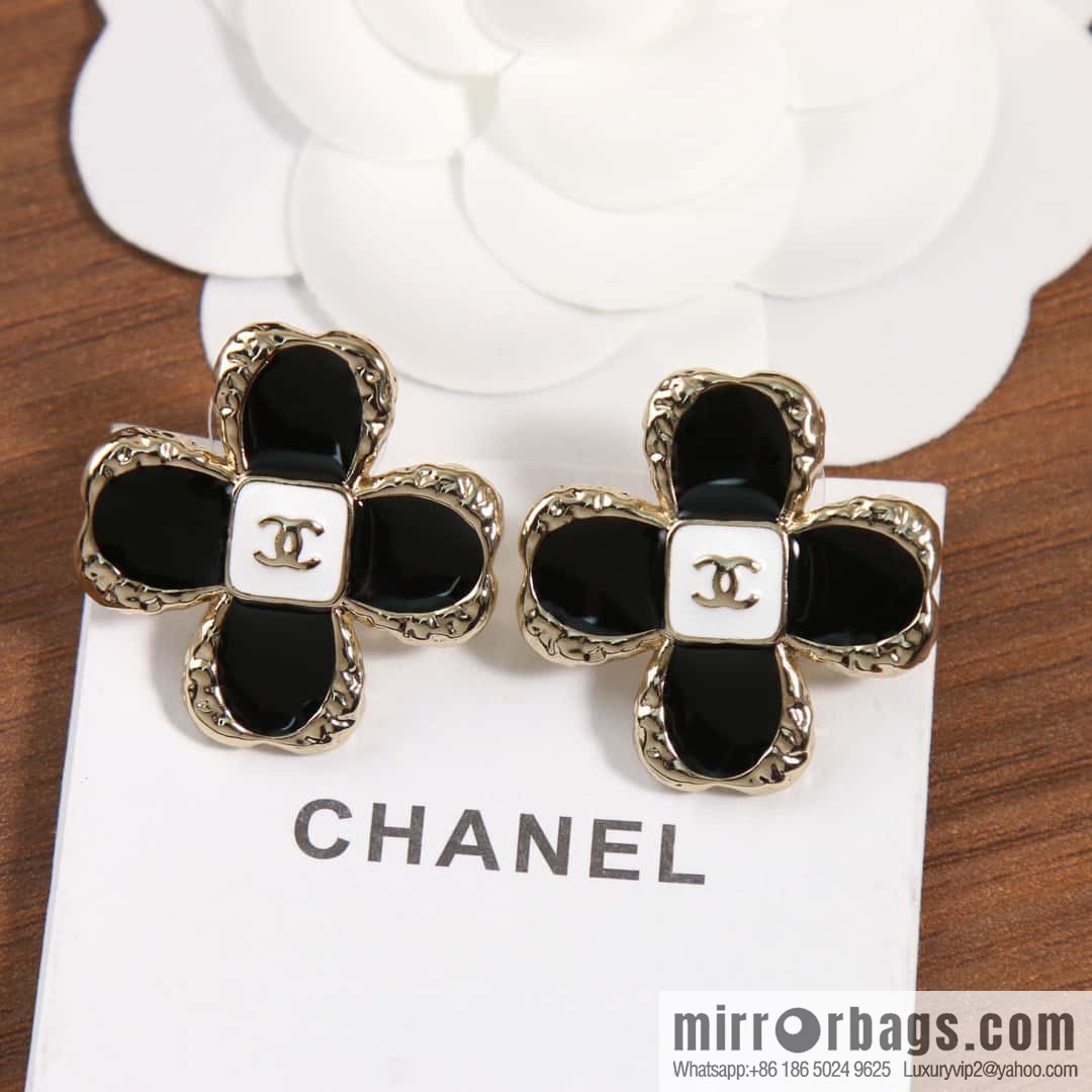 New, Chanel c1 double c four-leaf clover earrings