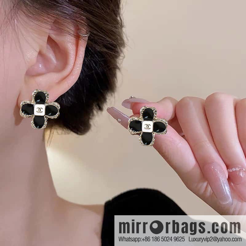 New, Chanel c1 double c four-leaf clover earrings