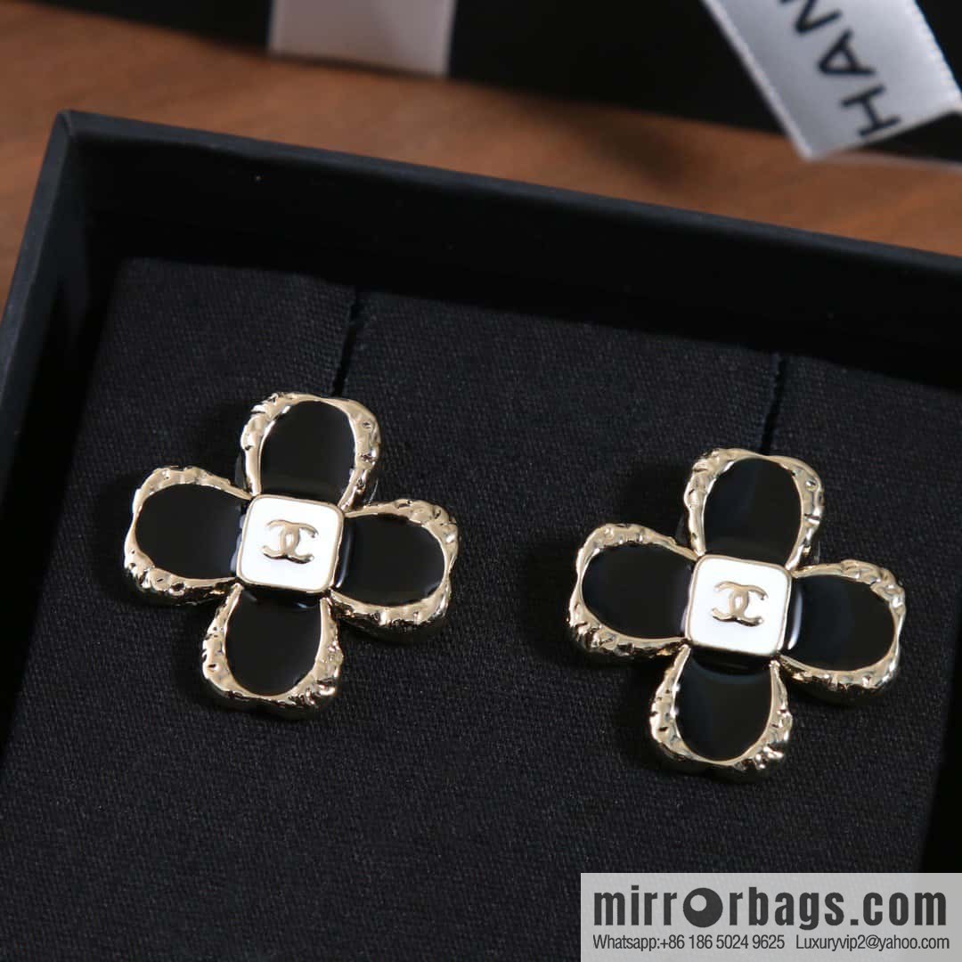 New, Chanel c1 double c four-leaf clover earrings