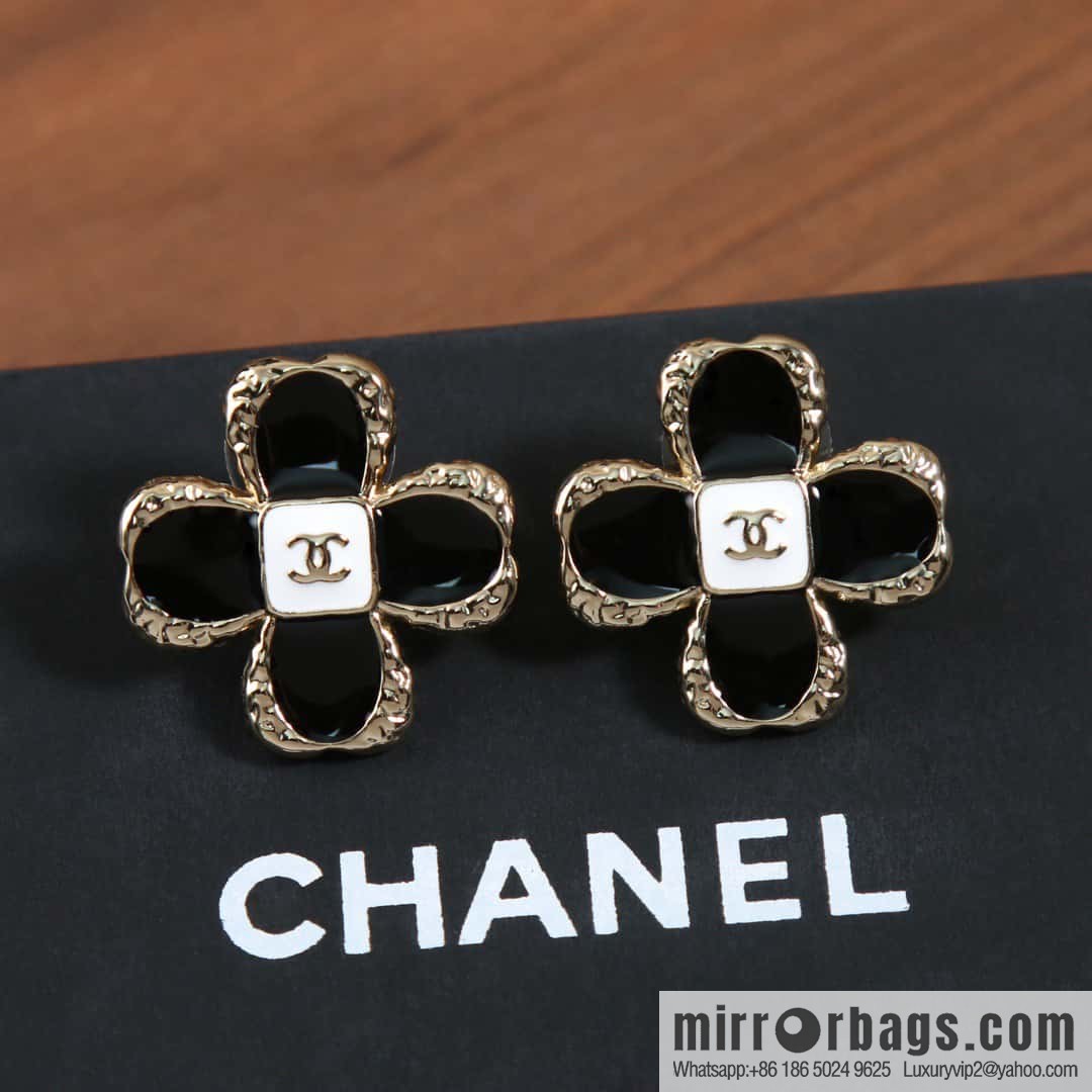 New, Chanel c1 double c four-leaf clover earrings