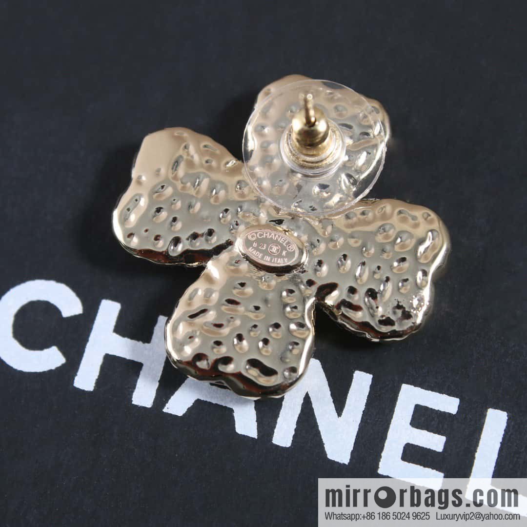 New, Chanel c1 double c four-leaf clover earrings