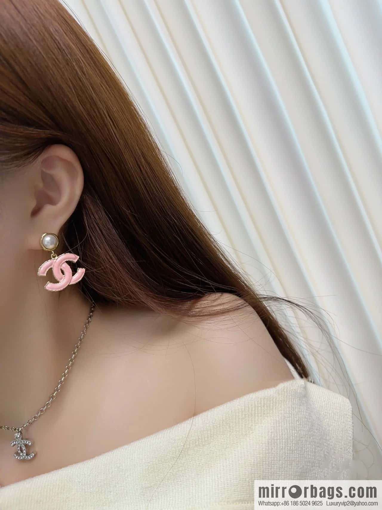 ☀️New ☑️ chanel c2 double c pink oil drop pearl earrings ☀️