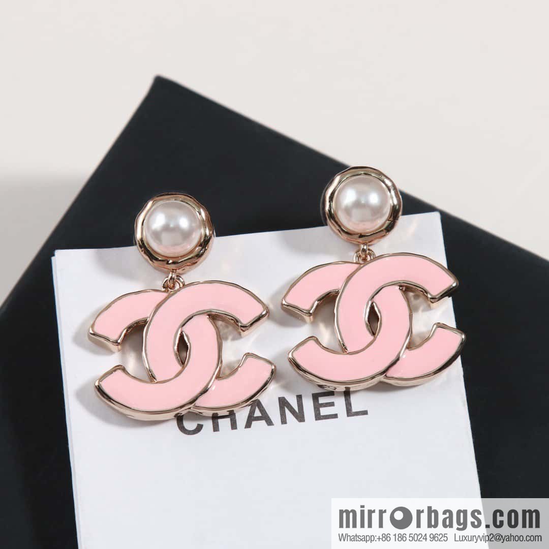☀️New ☑️ chanel c2 double c pink oil drop pearl earrings ☀️