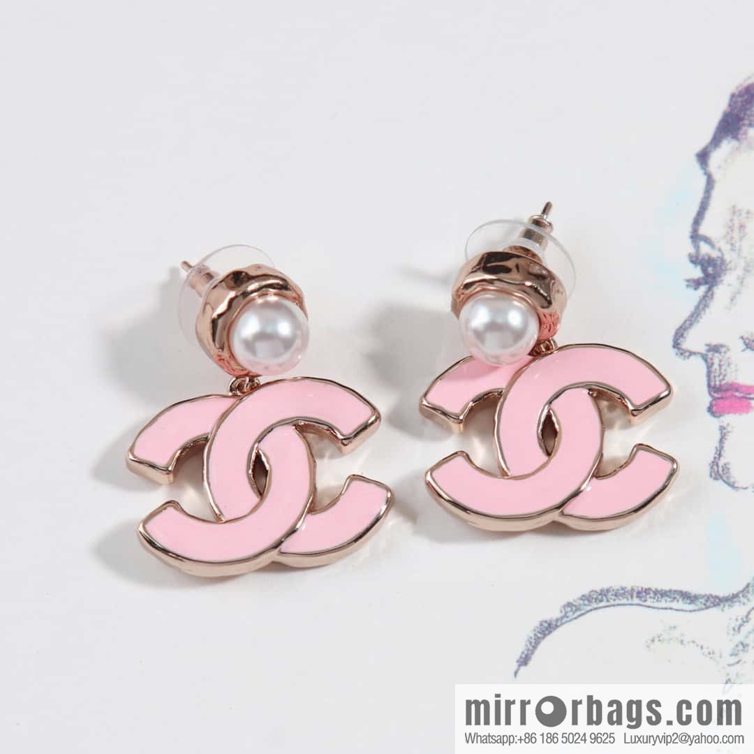 ☀️New ☑️ chanel c2 double c pink oil drop pearl earrings ☀️