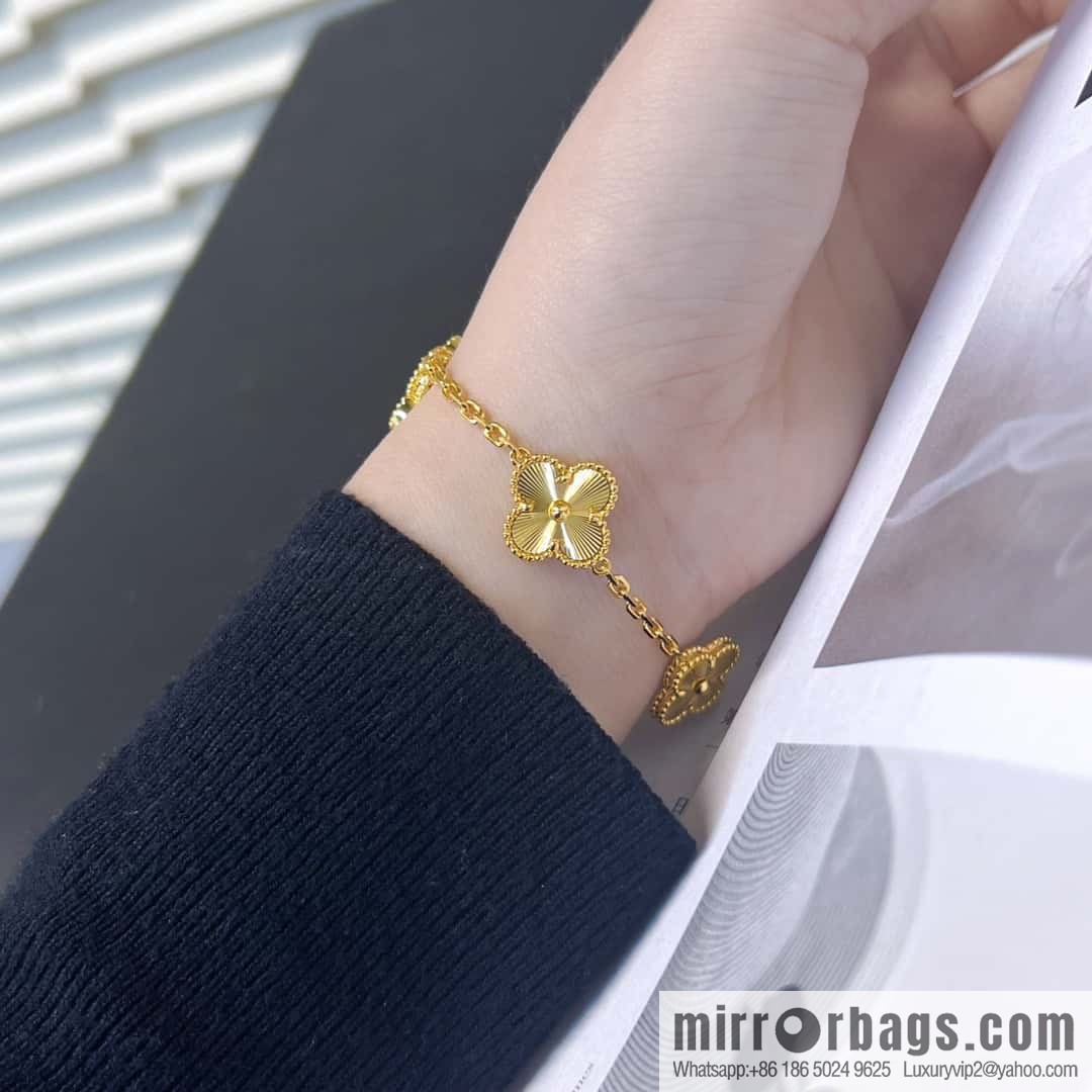 ❗️CNC version ❗️ ☀️ Van Cleef & Arpels gold engraved laser four-leaf clover five-flower bracelet☀️
