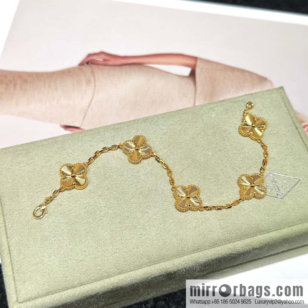 ❗️CNC version ❗️ ☀️ Van Cleef & Arpels gold engraved laser four-leaf clover five-flower bracelet☀️