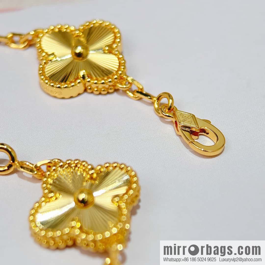 ❗️CNC version ❗️ ☀️ Van Cleef & Arpels gold engraved laser four-leaf clover five-flower bracelet☀️