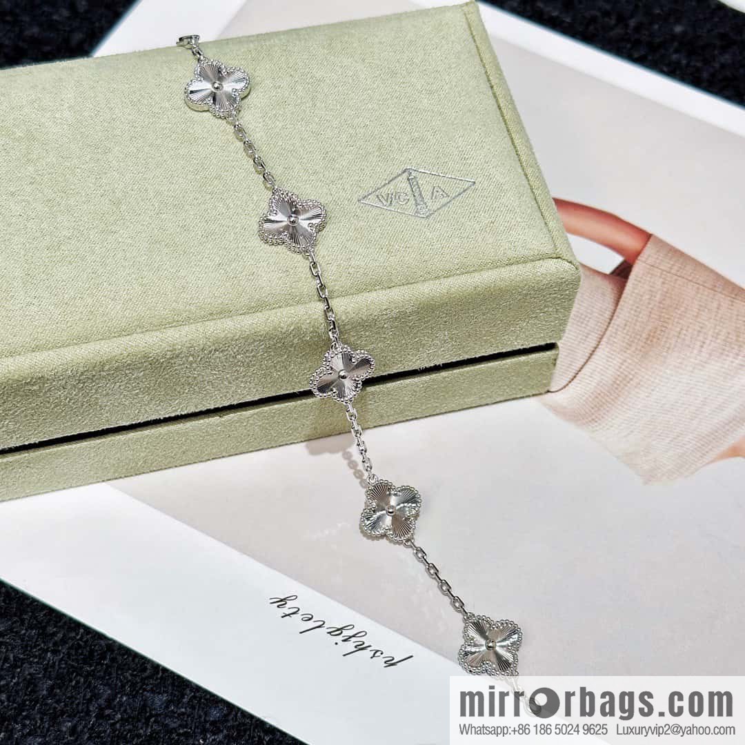 ❗️CNC version ❗️ ☀️ Van Cleef & Arpels silver engraved laser four-leaf clover five-flower bracelet ☀️ (copy)