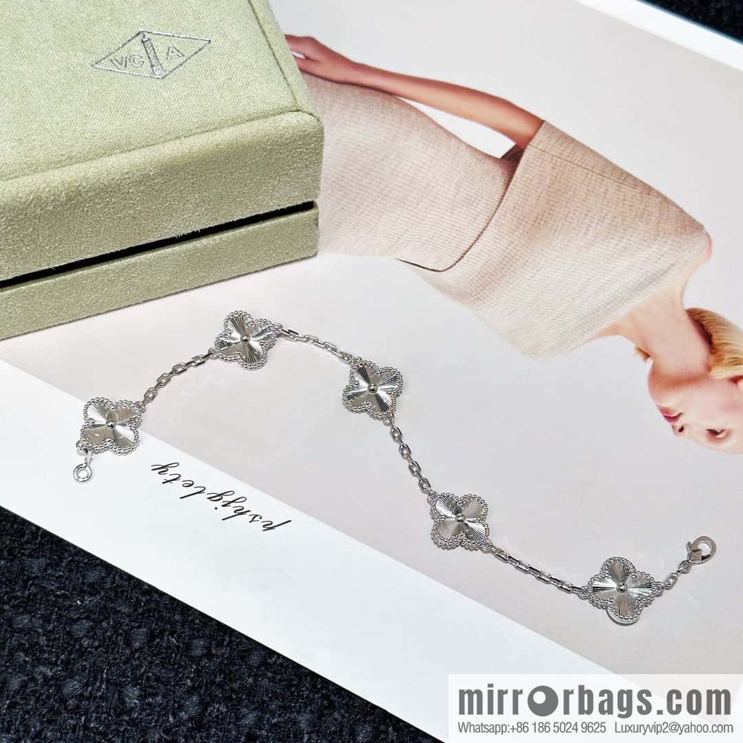 ❗️CNC version ❗️ ☀️ Van Cleef & Arpels silver engraved laser four-leaf clover five-flower bracelet ☀️ (copy)
