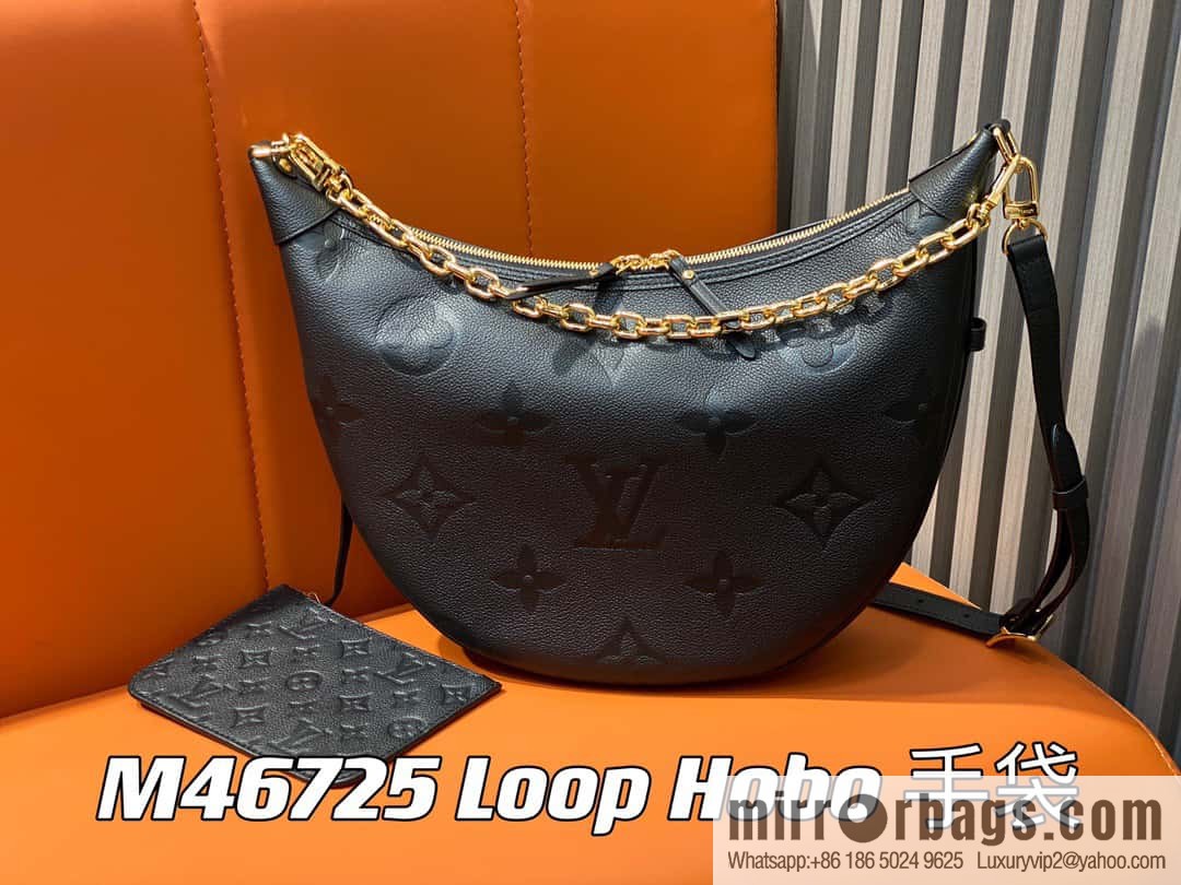 [Boutique‑grade] M46725 black full leather, moon bag series, this Loop Hobo handbag.
