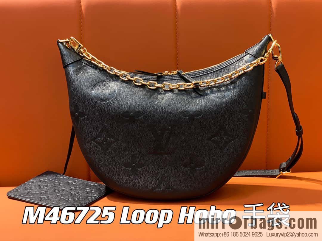 [Boutique‑grade] M46725 black full leather, moon bag series, this Loop Hobo handbag.