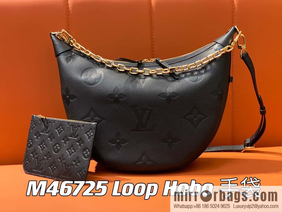 [Boutique‑grade] M46725 black full leather, moon bag series, this Loop Hobo handbag.