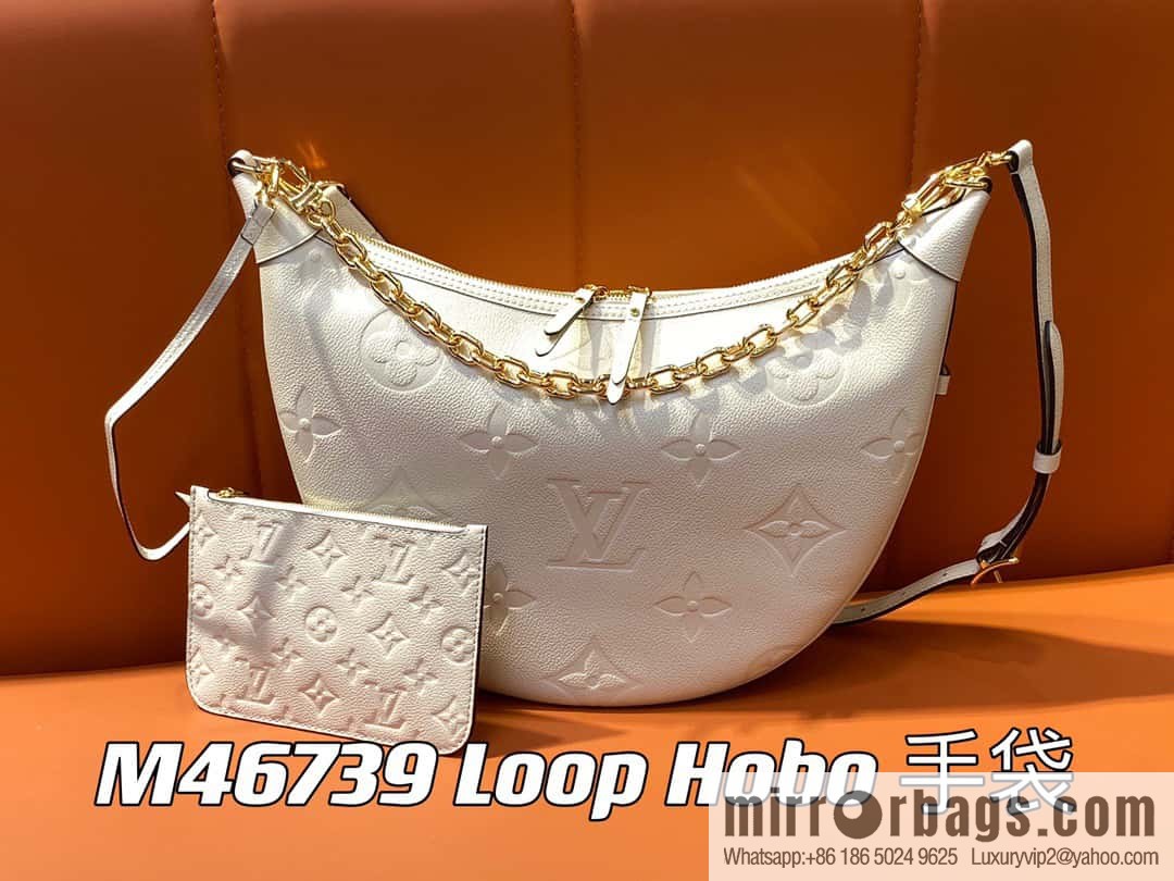 [Boutique‑grade] M46725 meters white full leather, moon bag series, this Loop Hobo handbag.