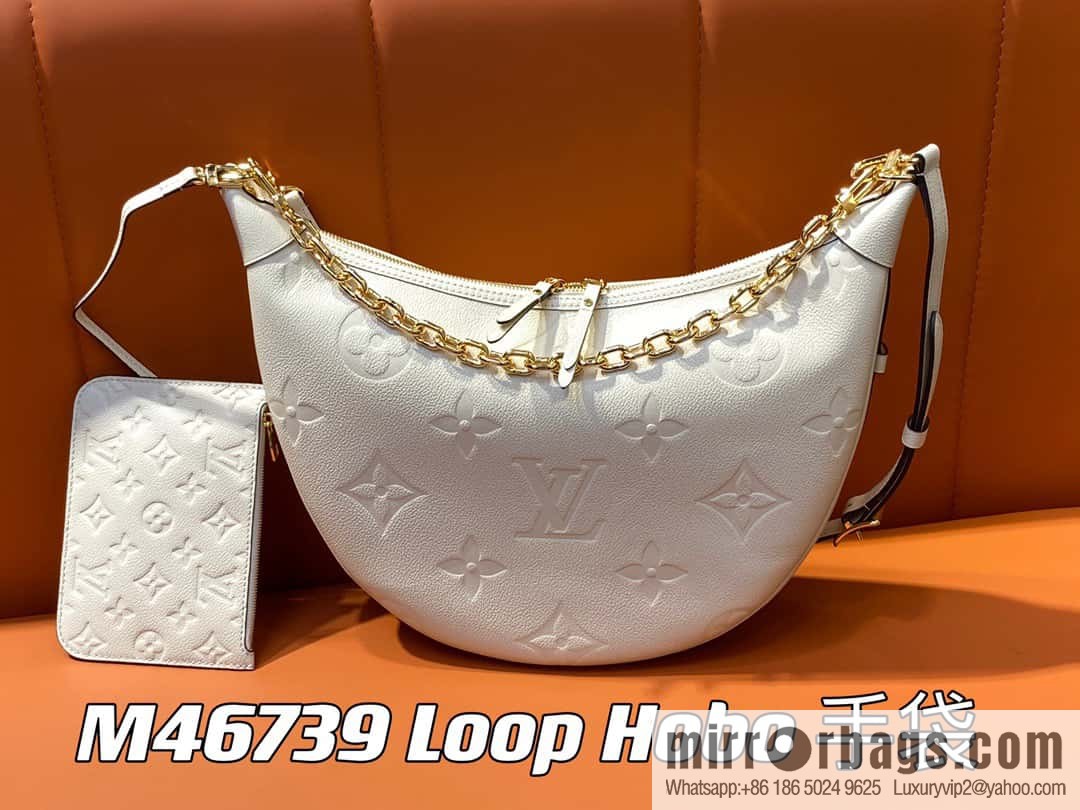 [Boutique‑grade] M46725 meters white full leather, moon bag series, this Loop Hobo handbag.