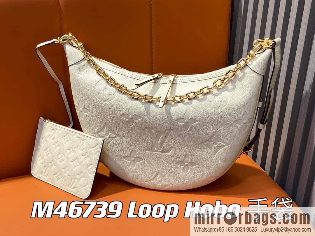 [Boutique‑grade] M46725 meters white full leather, moon bag series, this Loop Hobo handbag.