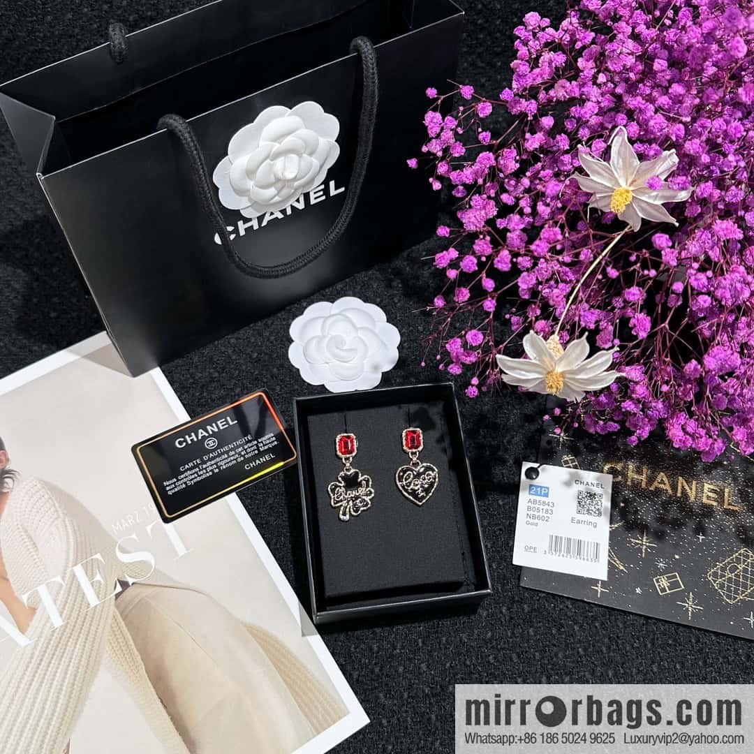 ❗️New ❗️☀️ New ☑️ Chanel c2 double c black oil drop four-leaf clover peach heart love stud earrings ☀️