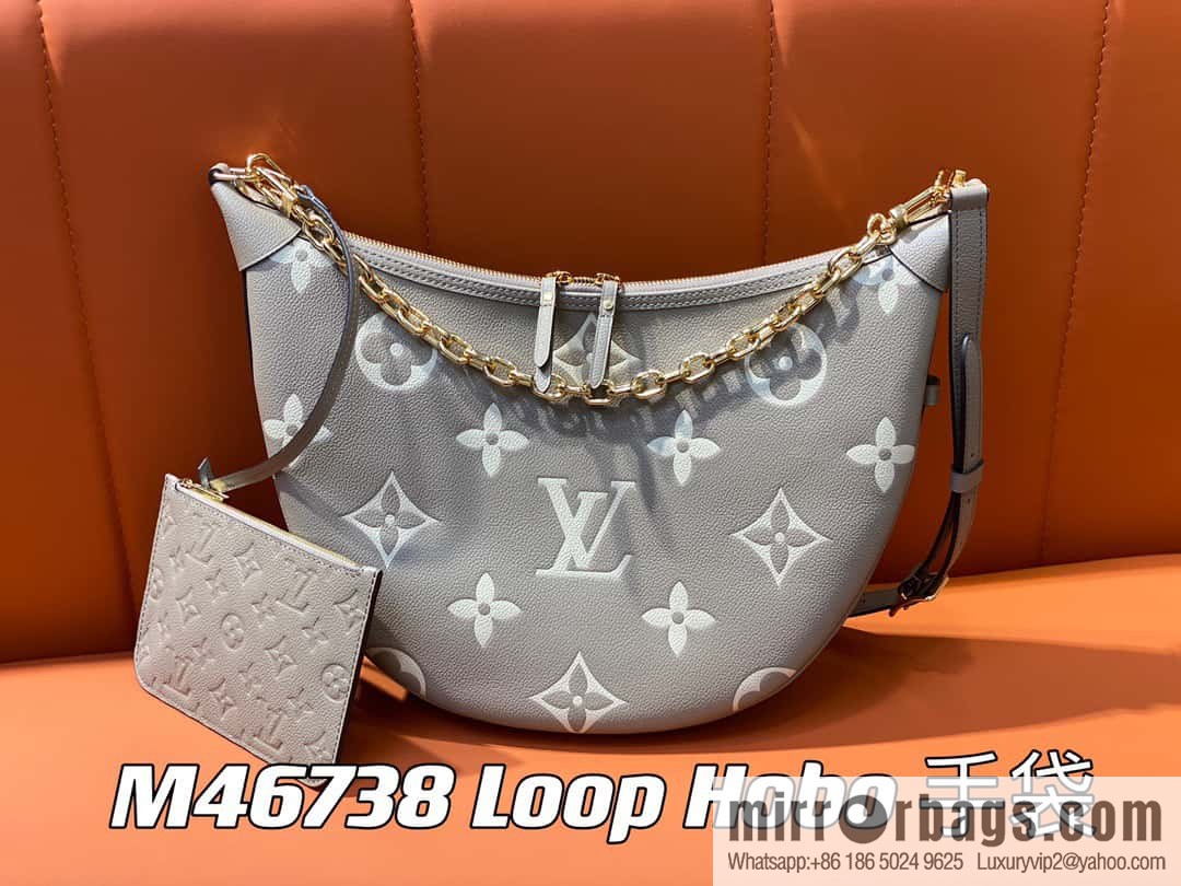 [Boutique‑grade] M46725 M46738 gray silk print full leather moon bag series, this Loop Hobo handbag.