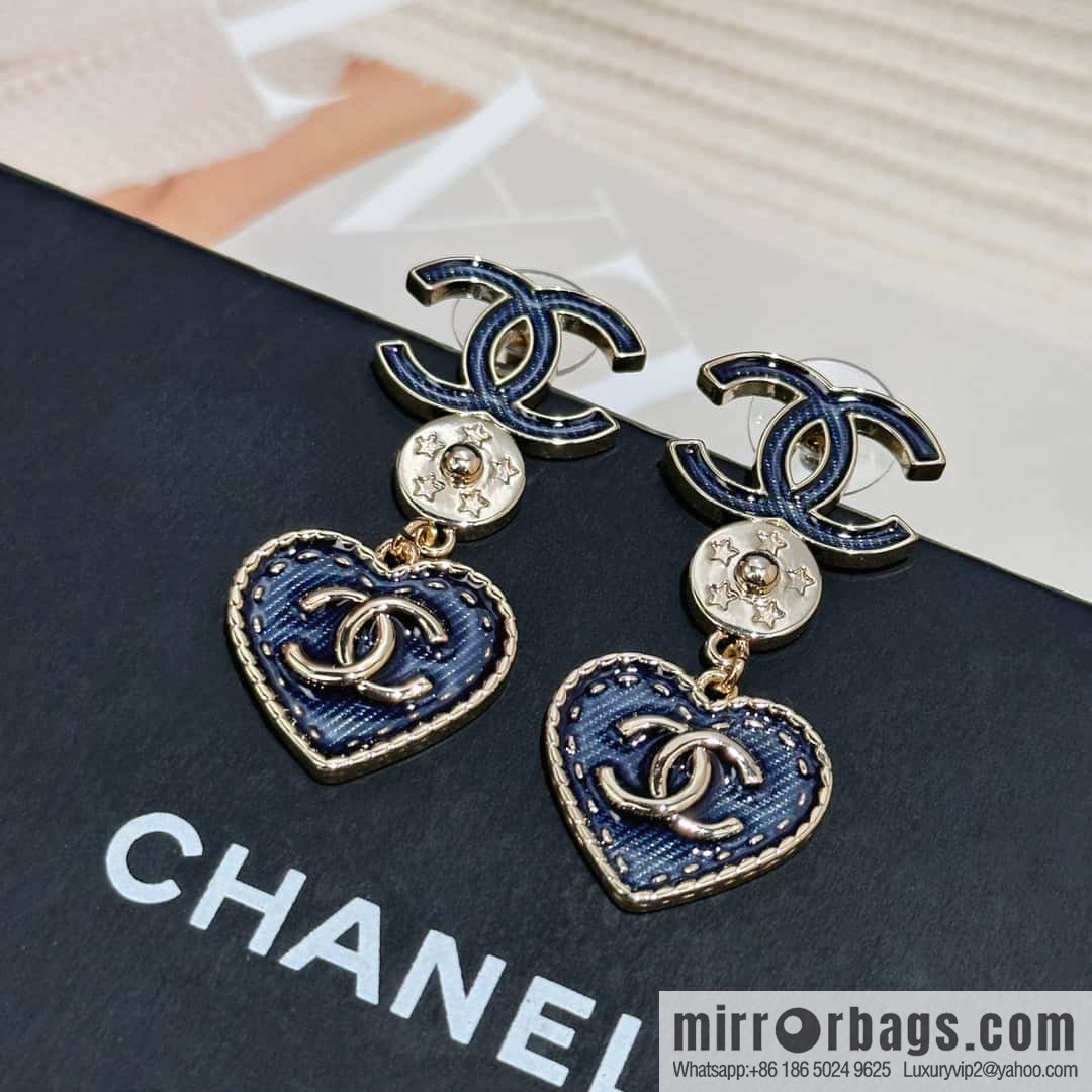 ❗️New ❗️☀️ new ☑️ chanel c3 double c denim peach heart love stud earrings ☀️