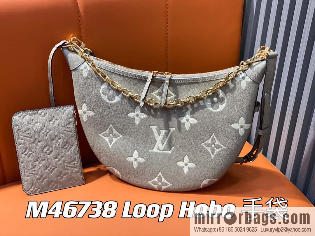 [Boutique‑grade] M46725 M46738 gray silk print full leather moon bag series, this Loop Hobo handbag.