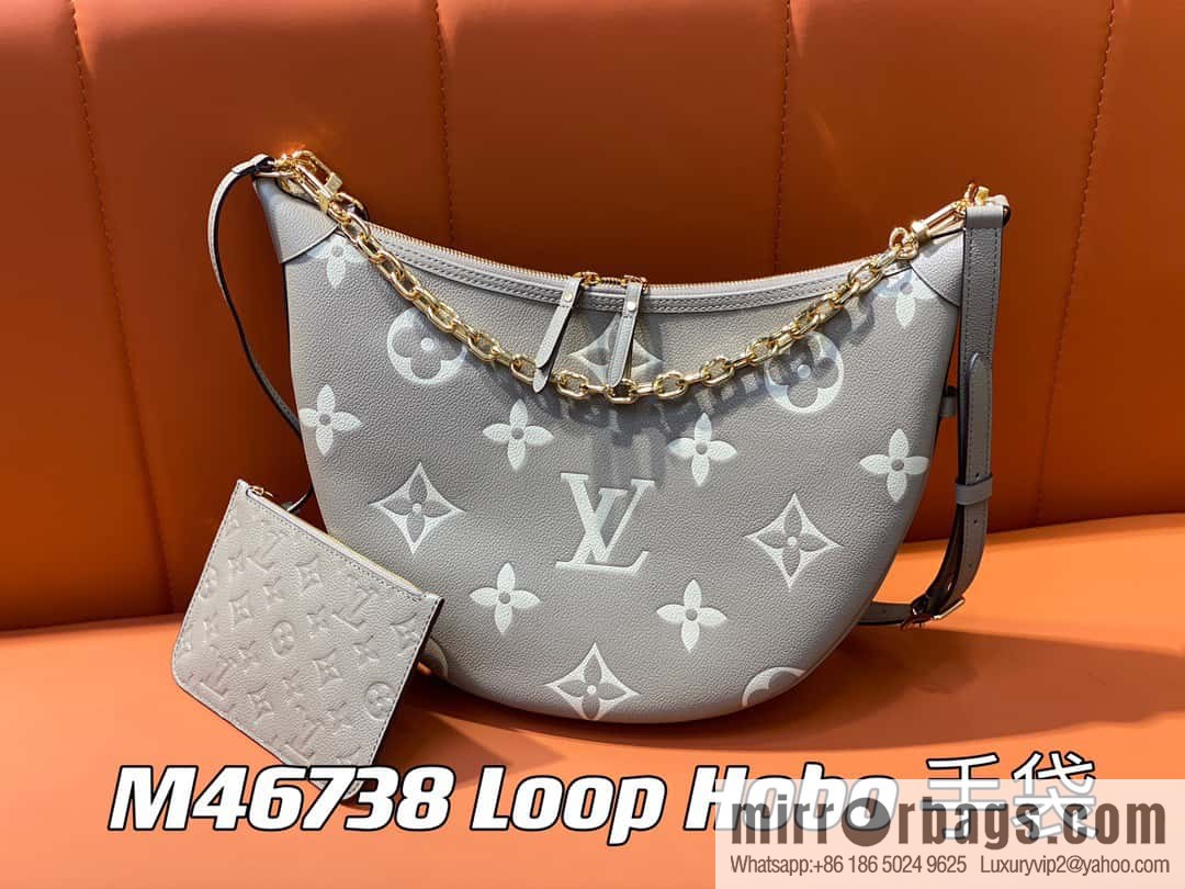 [Boutique‑grade] M46725 M46738 gray silk print full leather moon bag series, this Loop Hobo handbag.