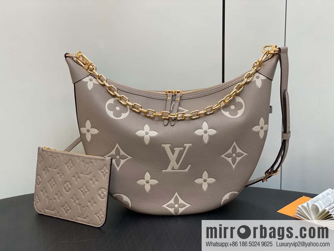 [Boutique‑grade] M46725 M46738 gray silk print full leather moon bag series, this Loop Hobo handbag.