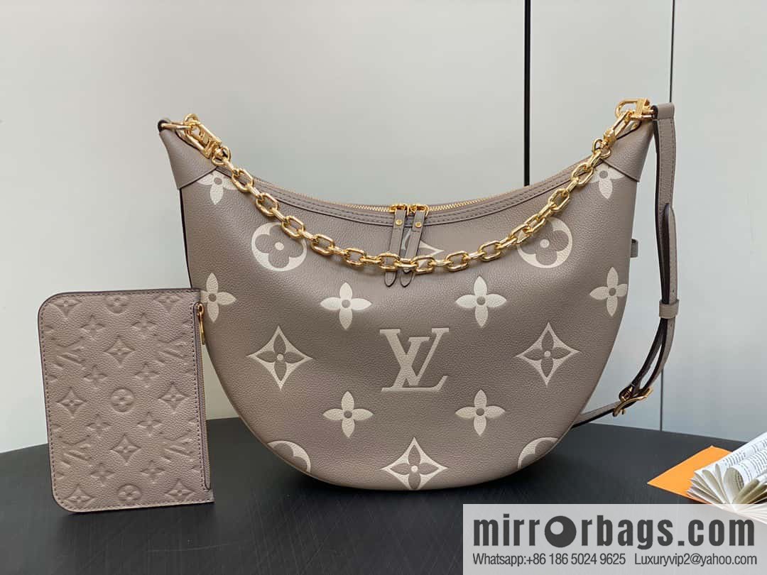 [Boutique‑grade] M46725 M46738 gray silk print full leather moon bag series, this Loop Hobo handbag.