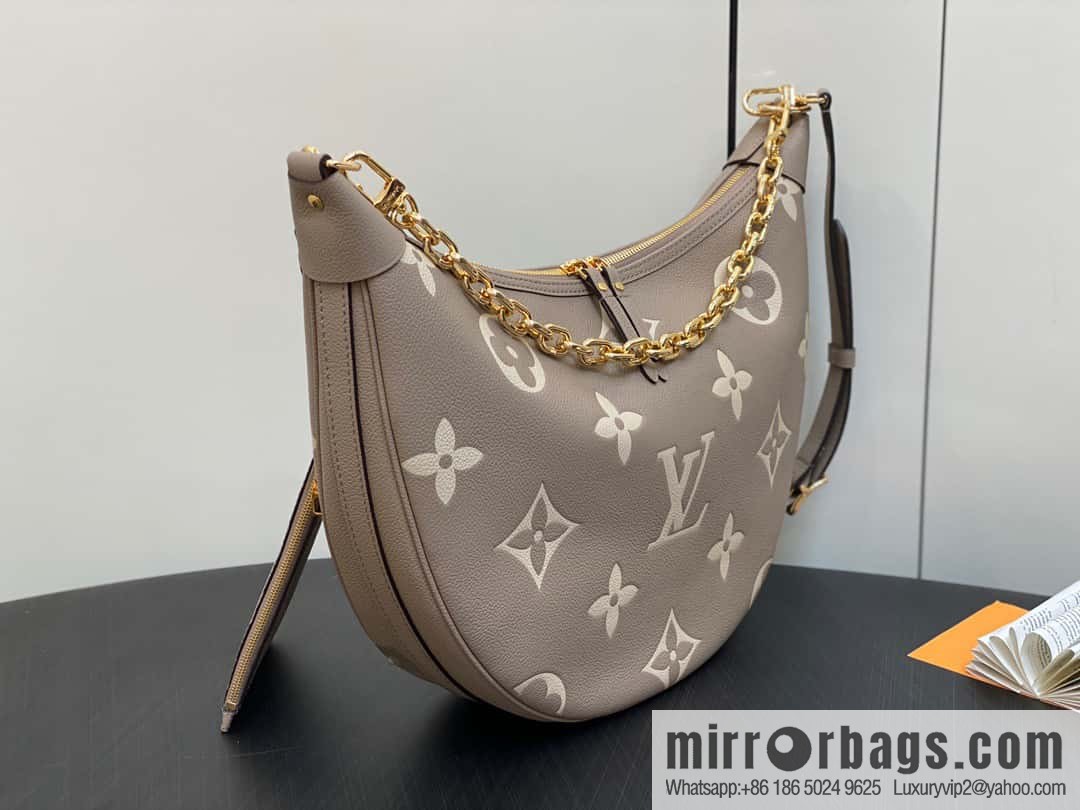 [Boutique‑grade] M46725 M46738 gray silk print full leather moon bag series, this Loop Hobo handbag.