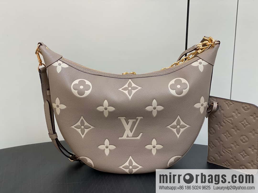 [Boutique‑grade] M46725 M46738 gray silk print full leather moon bag series, this Loop Hobo handbag.
