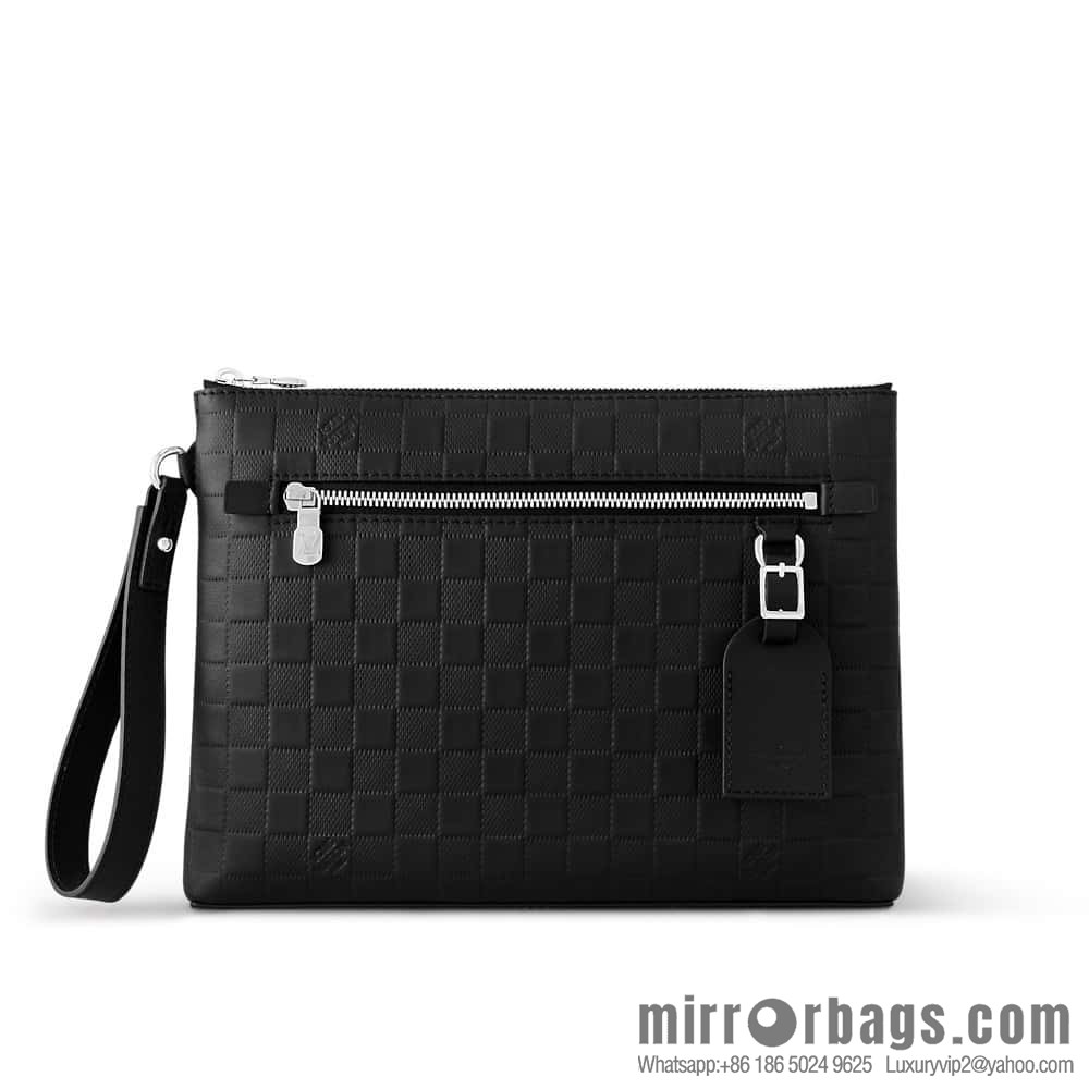 [Premium‑quality] N40504 black full leather pressing grid, clutch bag series TAKEOFF clutch bag