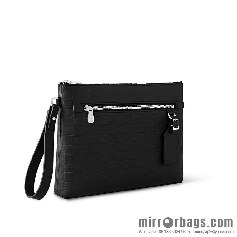 [Premium‑quality] N40504 black full leather pressing grid, clutch bag series TAKEOFF clutch bag