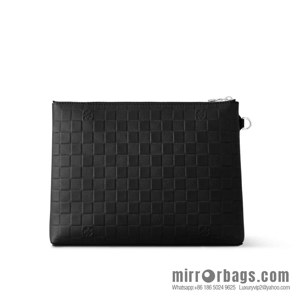 [Premium‑quality] N40504 black full leather pressing grid, clutch bag series TAKEOFF clutch bag