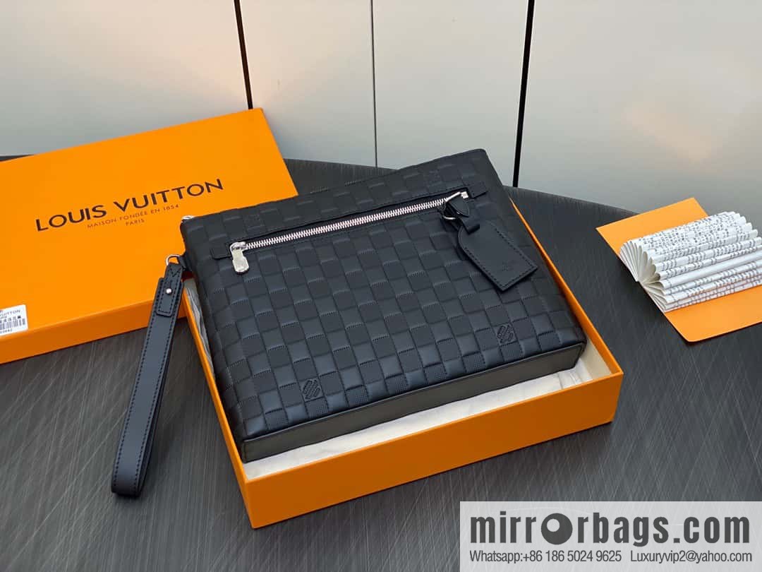 [Premium‑quality] N40504 black full leather pressing grid, clutch bag series TAKEOFF clutch bag