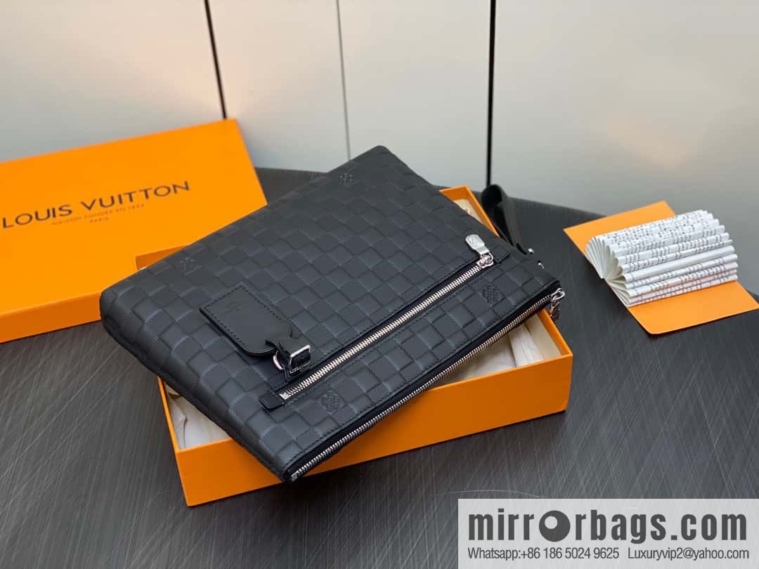 [Premium‑quality] N40504 black full leather pressing grid, clutch bag series TAKEOFF clutch bag