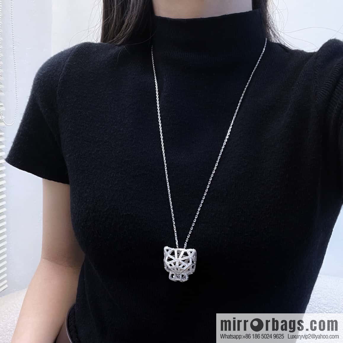 ❗️CNC version ❗️ ☀️ Cartier classic hollow full diamond leopard long necklace ☀️