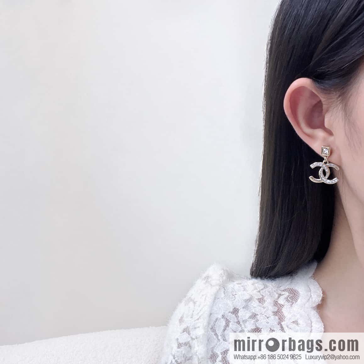 ❗️New ❗️ Chanel stud earrings ☀️ new ☑️ Chanel c2 double c half diamond stud earrings ☀️