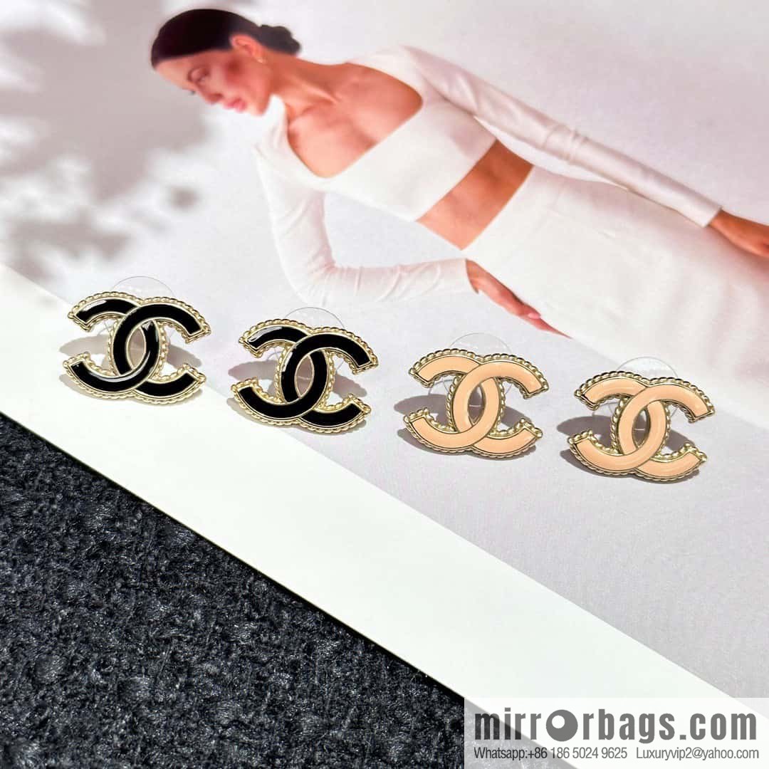 ❗️New ❗️ ☀️ new ☑️ chanel c1 double c black pink oil stud earrings ☀️