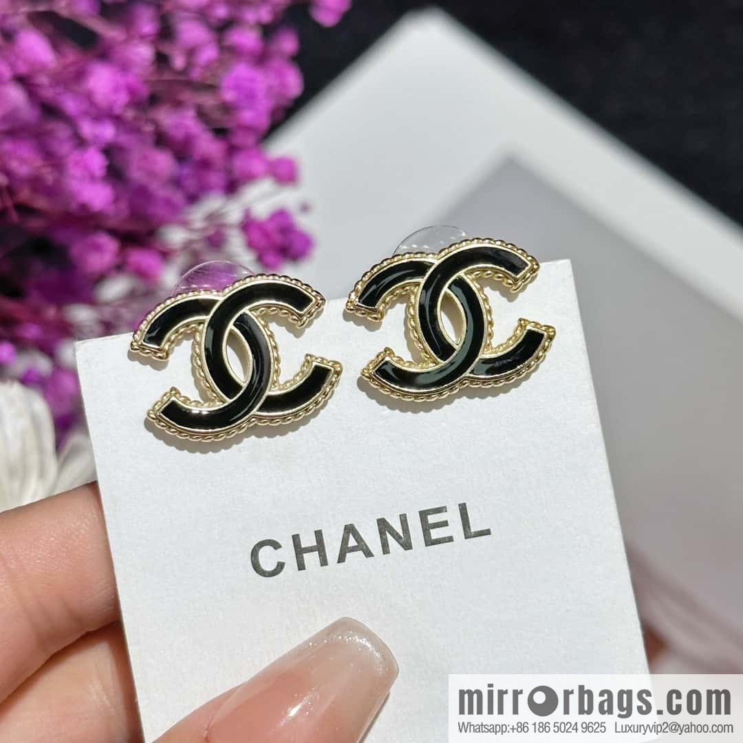 ❗️New ❗️ ☀️ new ☑️ chanel c1 double c black pink oil stud earrings ☀️