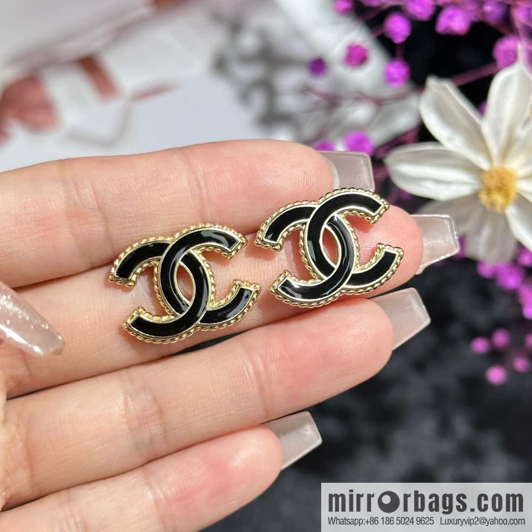 ❗️New ❗️ ☀️ new ☑️ chanel c1 double c black pink oil stud earrings ☀️