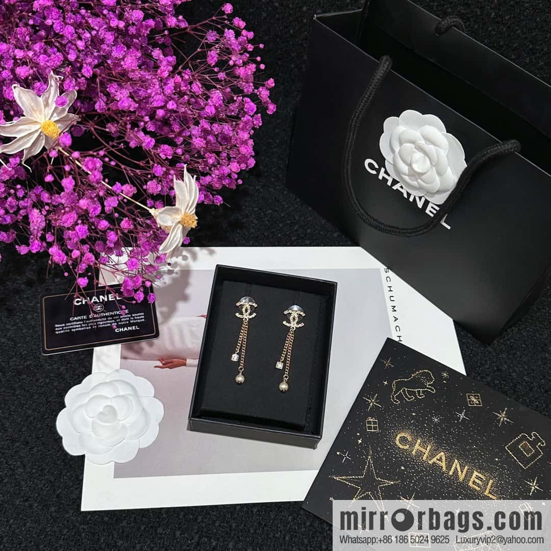 ❗️New ❗️☀️ new ☑️ chanel c1 double c tassel pearl stud earrings ☀️