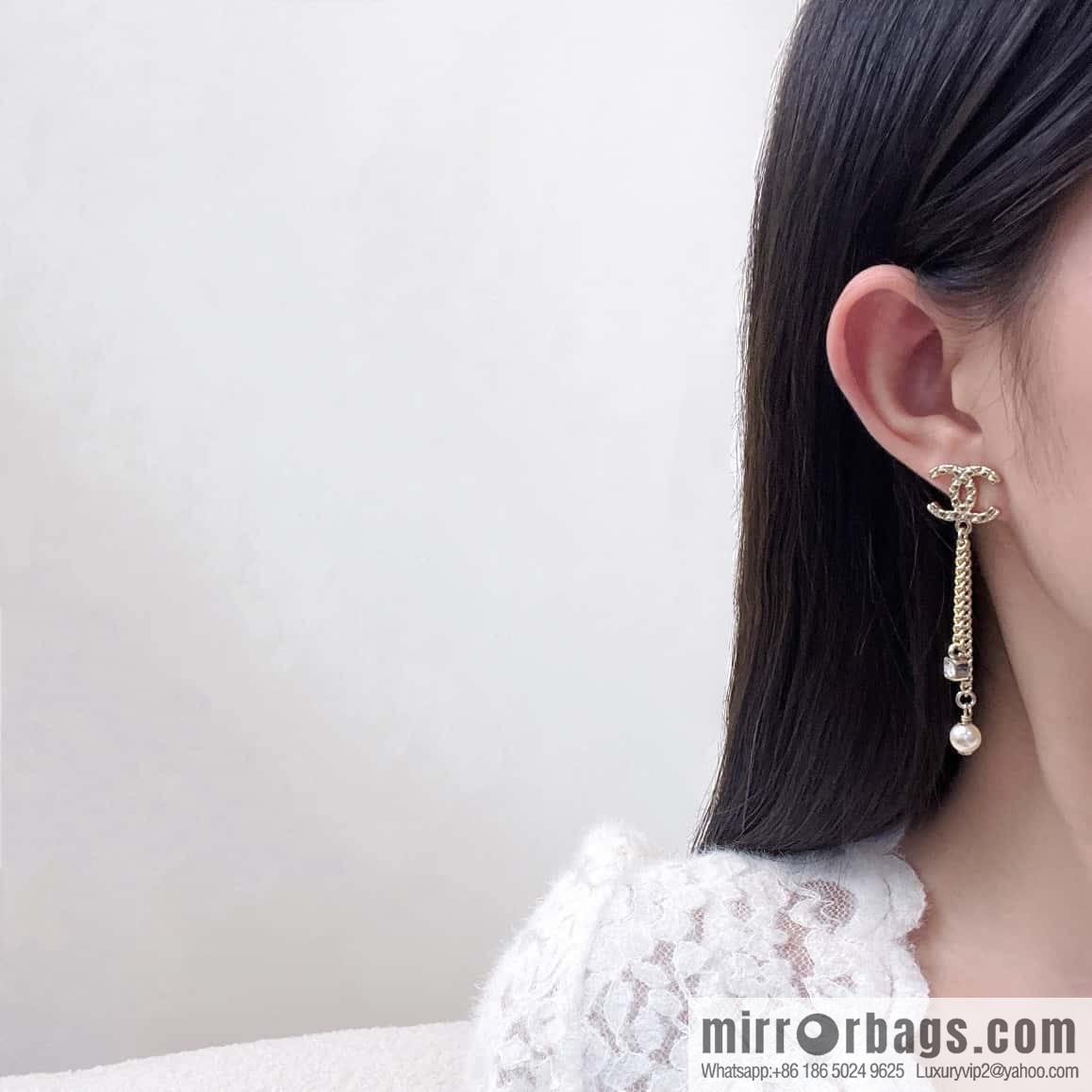 ❗️New ❗️☀️ new ☑️ chanel c1 double c tassel pearl stud earrings ☀️