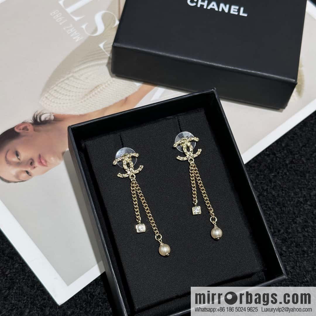 ❗️New ❗️☀️ new ☑️ chanel c1 double c tassel pearl stud earrings ☀️