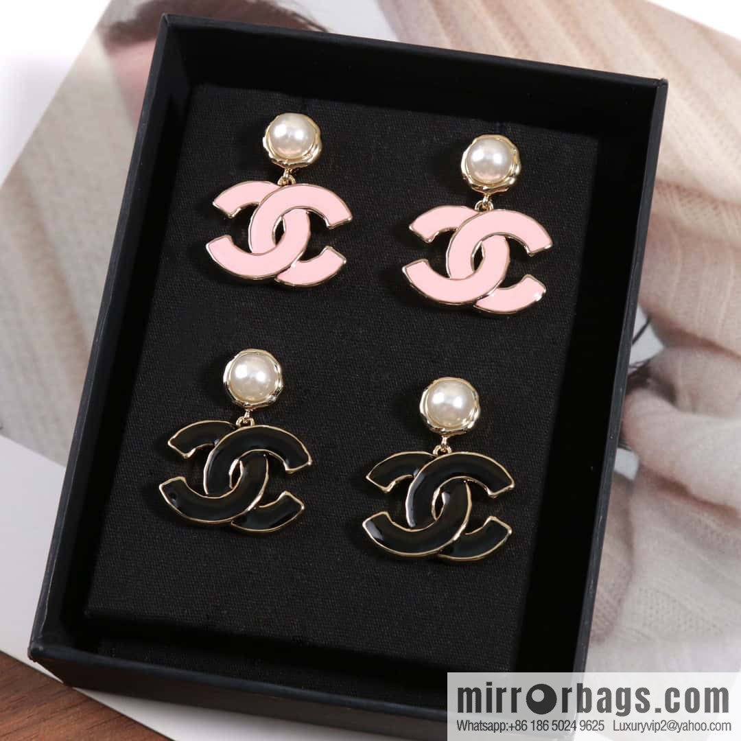☀️New ☑️ chanel c2 double c pink black oil drop pearl earrings ☀️