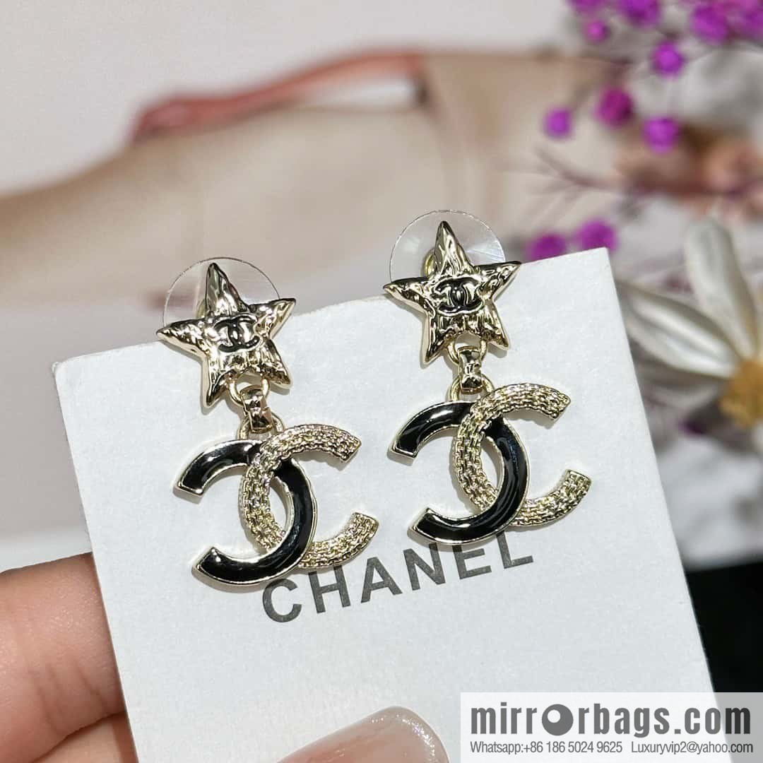 ❗️New ❗️☀️ new ☑️ Chanel c2 double c black dripping star stud earrings ☀️