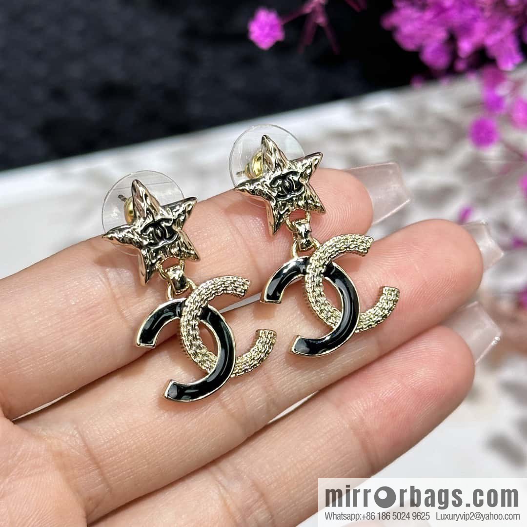❗️New ❗️☀️ new ☑️ Chanel c2 double c black dripping star stud earrings ☀️