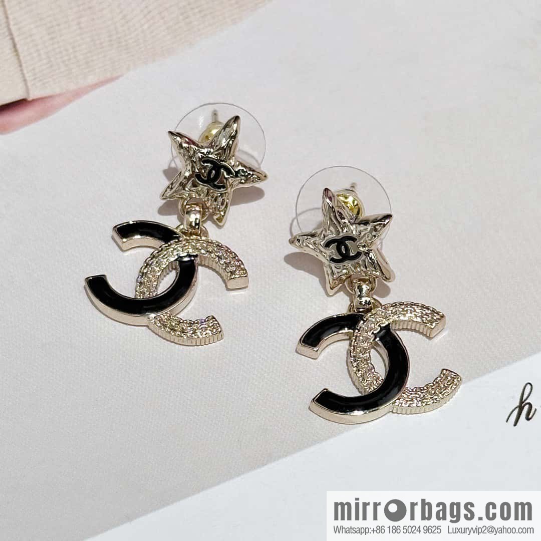 ❗️New ❗️☀️ new ☑️ Chanel c2 double c black dripping star stud earrings ☀️