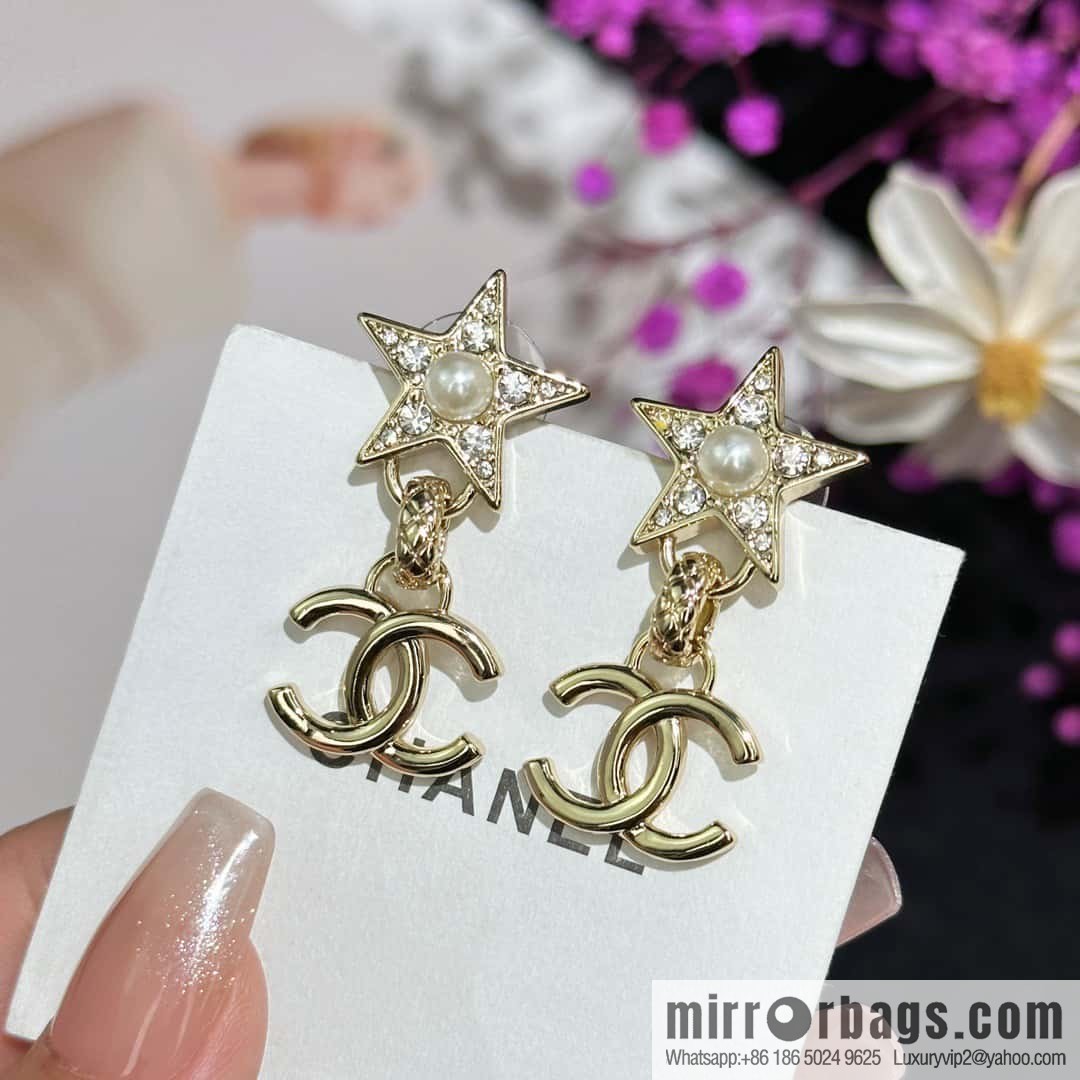 ❗️New ❗️ ☀️ new ☑️ chanel c2 double c pearl pentagram ⭐ star stud earrings ☀️