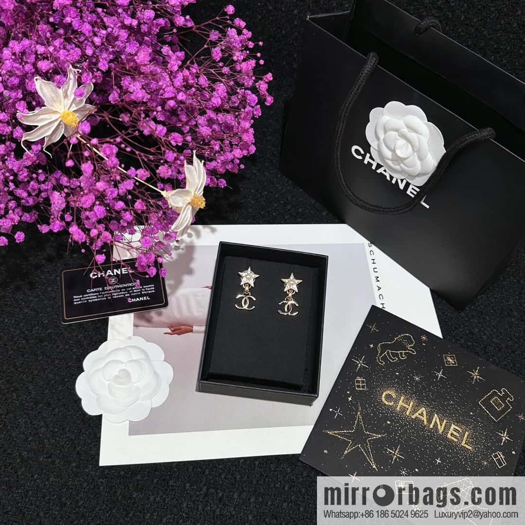 ❗️New ❗️ ☀️ new ☑️ chanel c2 double c pearl pentagram ⭐ star stud earrings ☀️