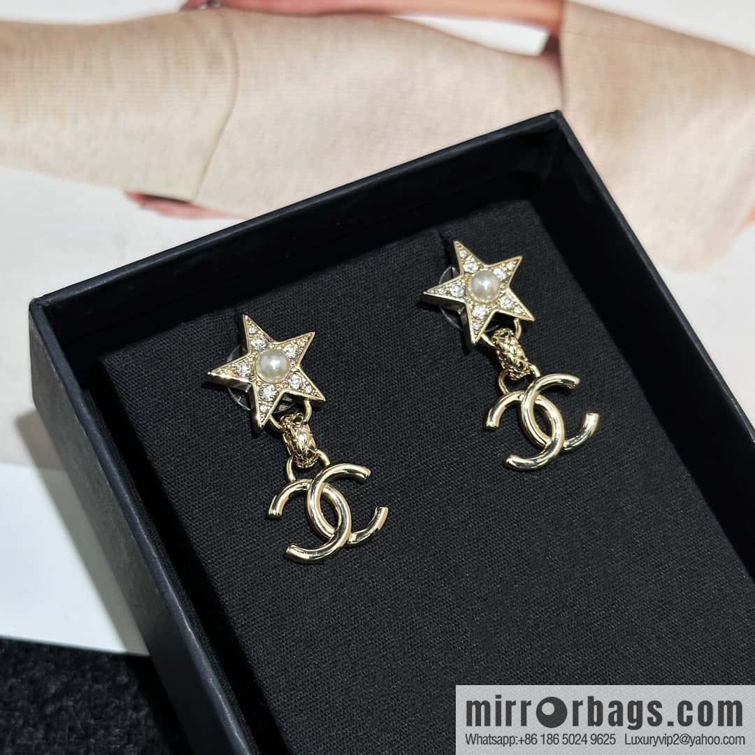 ❗️New ❗️ ☀️ new ☑️ chanel c2 double c pearl pentagram ⭐ star stud earrings ☀️