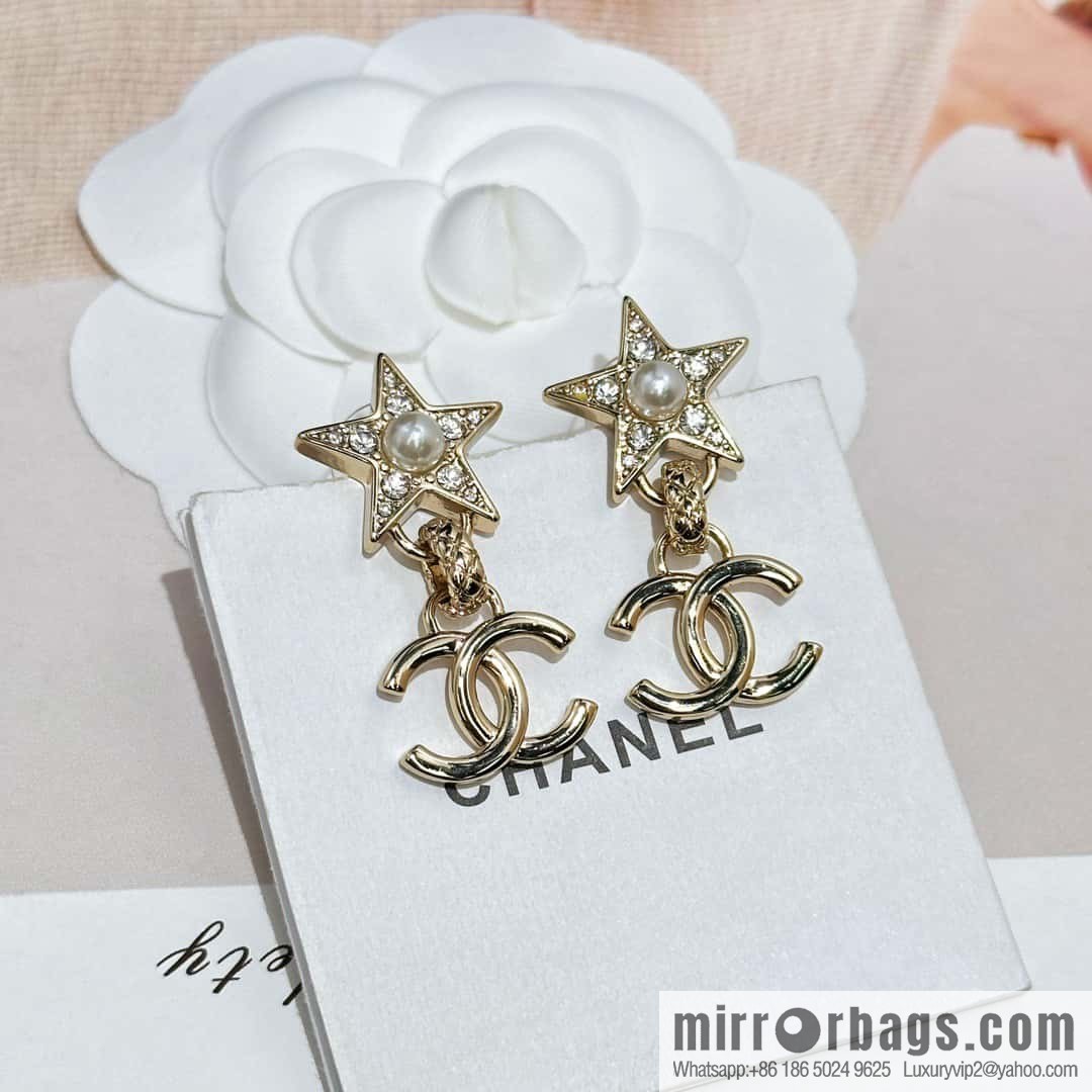 ❗️New ❗️ ☀️ new ☑️ chanel c2 double c pearl pentagram ⭐ star stud earrings ☀️